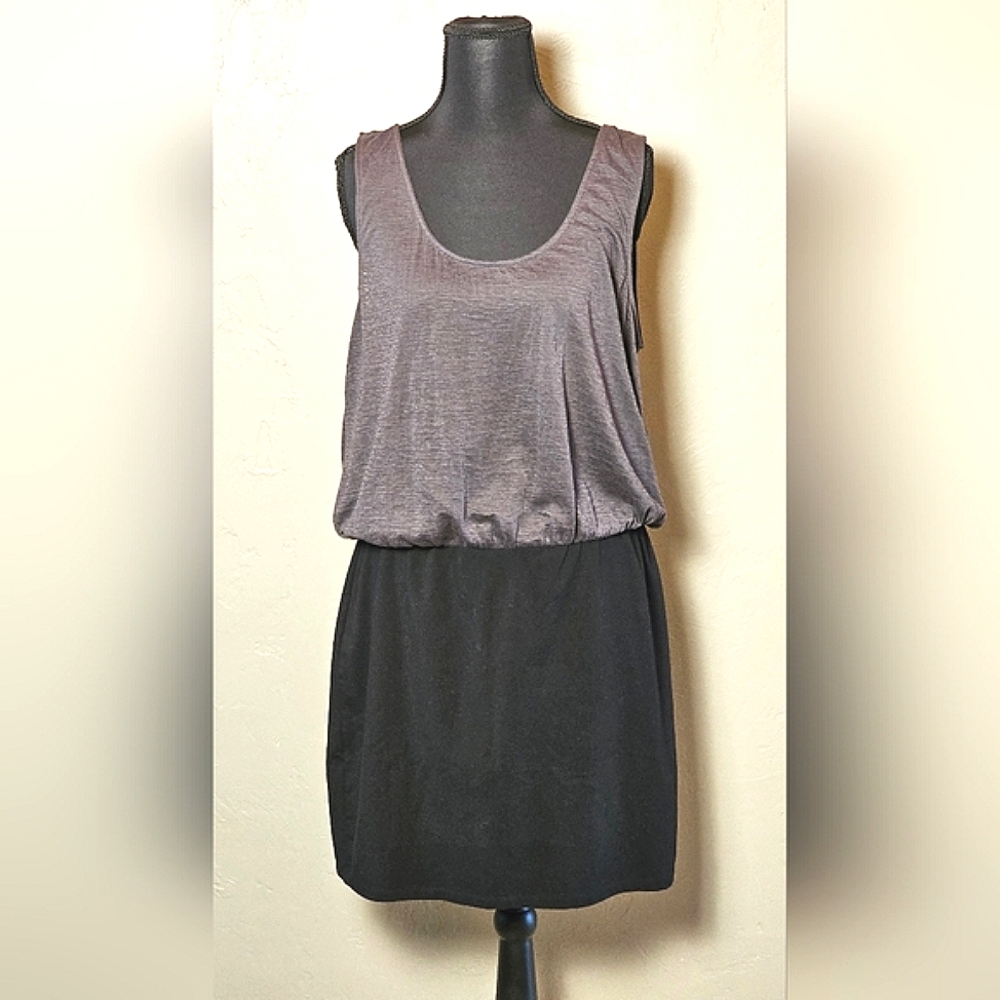[EXPRESS] Gray & Black Two-Tone Semi Sheer Top Mini Tank Top Dress 《L》NWOT
